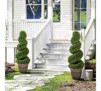HOMCOM Set Of 2 Decorative Artificial Plants Spiral Boxwood Tree For Décor - Light Green, Green