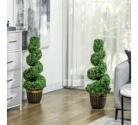 Homcom Set Of 2 Potted Artificial Plants, Topiary Spiral Boxwood Trees, 90Cm