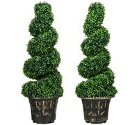 HOMCOM Set Of 2 Potted Artificial Plants, Topiary Spiral Boxwood Trees, 90cm, Green