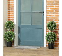 HOMCOM Set of 2 Decorative Artificial Plants Ball Trees in Pot 70cm White
