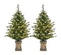 HOMCOM Set of 2 Prelit Christmas Tree with Realistic Branches, Distressed Pot, 4ft Artificial Xmas Tree with 100 Warm White LED Lights for Indoor Home Decoration, Green