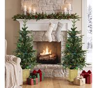 HOMCOM Set of 2 Prelit Christmas Trees with Dual-Colour LEDs, Remote, 4ft Artificial Aspen Fir Battery-Operated, 11 Modes, Pot