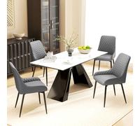 Homcom Set Of 2 Quilted Pu Leather Dining Chairs W/ Metal Frame 4 Legs Executive Grey Grey