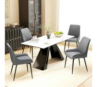 Homcom Set Of 2 Quilted Pu Leather Dining Chairs W/ Metal Frame 4 Legs Grey