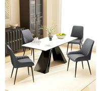 HOMCOM Set Of 2 Quilted PU Leather Dining Chairs w/ Metal Frame 4 Legs Grey