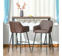 HOMCOM Set Of 2 Retro PU Leather Bar Chairs Set Stylish w/ Footrest Metal Frame