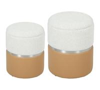 HOMCOM Set of 2 Round Ottoman with Storage, Nesting Storage Ottoman, Chenille & PU Leather Vanity Stool for Makeup, Footrest Stool with Removable Lid for Bedroom Living Room, Cream and Brown