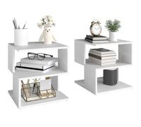 HOMCOM Set of 2 Side Table, Square Coffee Table, Modern End Table with 2 Tier Storage Shelves for Living Room, Bedroom, White