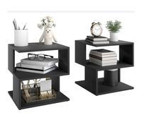 HOMCOM Set of 2 Side Table Square Coffee Table, Modern End Table with 2 Tier Storage Shelves for Living Room, Bedroom, Black