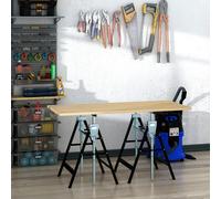 HOMCOM Set Of 2 Steel Saw Horses Telescopic Builders Work Bench - Black - 68 cm x 58 cm x 130 cm