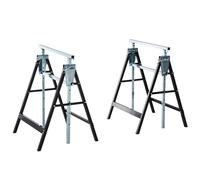 HOMCOM Set Of 2 Steel Saw Horses Telescopic Folding Builders Workbench Black, black