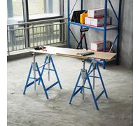 HOMCOM Set Of 2 Steel Saw Horses Telescopic Builders Work Bench Folding in Blue HOMCOM Blue