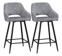HOMCOM Set of 2 Velvet-Touch Bar Stools with Backrest, Counter Height Chairs, Steel Legs for Kitchen/Dining Area, Grey Aosom UK