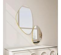 HOMCOM Set of 2 Wall Mirror, Pebble-Shaped Decorative Irregular Wall Mirror with Metal Frame for Living Room, Entryway, Bedroom, Hallway, Gold Tone