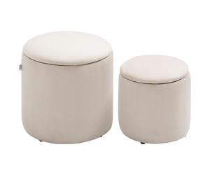HOMCOM Set of 2 White Modern Storage Ottomans with Removable Lid, Fabric Foot Stools, Dressing Table Stools Aosom UK