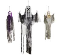 HOMCOM Set of 3 Hanging Skeleton Halloween Decorations, Scary Flying Ghost for Garden, Party, 90/110/170cm