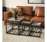 HOMCOM Set of 3 Nesting Coffee Tables Square End Tables w/ Metal Frame, Grey