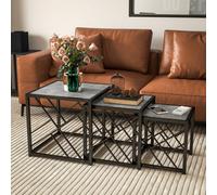 Homcom Set Of 3 Nesting Coffee Tables Square End Tables W/ Metal Frame, Grey