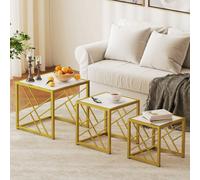 HOMCOM Set of 3 Nesting Coffee Tables Square End Tables w/ Metal Frame White, White