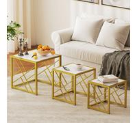 Homcom Set Of 3 Nesting Coffee Tables Square End Tables W/ Metal Frame White Multi