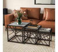 HOMCOM Set Of 3 Nesting Coffee Tables Square End Tables With Metal Frame Grey, Grey