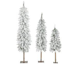 HOMCOM Set of 3 Pencil Flocked Christmas Tree, 3ft 4ft 5ft Slim Downswept Xmas Tree with Metal Stand, Fire-Resistant for Home Office Decor