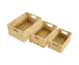 HOMCOM Set of 3 Wicker Storage Baskets - Woven Baskets with Handles - Natural | TJ Hughes