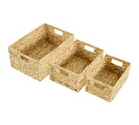HOMCOM Set of 3 Wicker Storage Baskets, Woven Baskets with Handles, Storage Boxes for Shelves, Living Room, Bathroom, Natural Tone Aosom UK