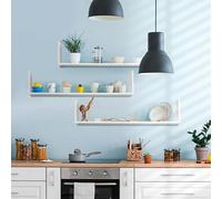 HOMCOM Set of 3 Wooden U-Shaped Floating Shelves Set Wall Mounted Hanging Booksh