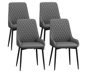 HOMCOM Set of 4 Quilted PU Leather Dining Chairs with Metal Frame 4 Legs Foot Caps Home Seating Modern Stylish Executive, Grey