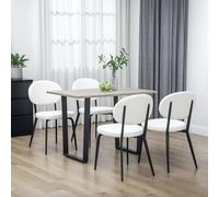 HOMCOM Set of 4 Sherpa Dining Chairs Boucle Kitchen Chairs with Back Black - White