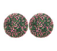 HOMCOM Set of Two Artificial Boxwood Balls Plants - Pink