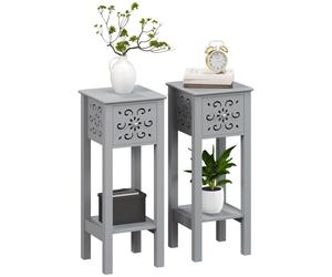 HOMCOM Set of Two Elegant Floral Cut-Out Side Tables - Grey