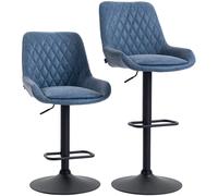 HOMCOM Set of Two Faux Leather Retro Bar Stools, Bar chairs with 7cm thick padded cushion - Dark Blue