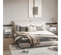 Homcom Set of Two Floating Bedside Tables - High Gloss White