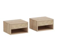 HOMCOM Set of Two Floating Bedside Tables - Natural Wood Finish