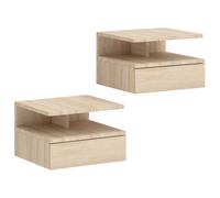 HOMCOM Set of Two Floating Bedside Tables - Oak