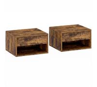 HOMCOM Floating Nightstands Set of 2, Bedside Table w/ Drawer and Open Shelf, Brown