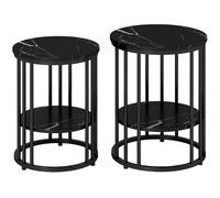 HOMCOM Set of Two Marble-Effect Coffee Tables - Black
