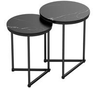 HOMCOM Set of Two Marble-Effect Nest of Tables - Black Marble Effect