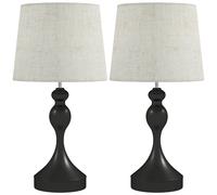HOMCOM Set of Two Three-Colour Lamps, with USB Ports - Black/Beige