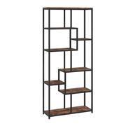HOMCOM Seven-Tier Geometric Bookcase - Brown/Black