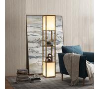 HOMCOM Shelf Floor Lamp with Dual Light, for Living Room Brown