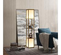 HOMCOM Floor Lamp with Shelves and Dual Light, Modern Corner Standing Lamp with TC Fabric Lampshade for Living Room, Bedroom, Bulb not Included, Rustic Brown