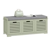 HOMCOM Shoe Bench 3 Drawers, Slatted Doors for Hallway Entryway, Green | Linen-look Shoe Storage Bench, Removable Seat Cushion
