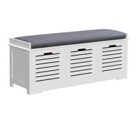 HOMCOM Shoe Bench 3 Drawers, Slatted Doors for Hallway Entryway, White | Linen-look Shoe Storage Bench, Removable Seat Cushion