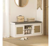 HOMCOM Shoe Bench, Boho Shoe Storage Bench with Padded Cushion, White