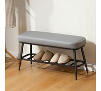 HOMCOM Shoe Bench, PU Leather Shoe Storage Bench for Entryway, Brown - Grey - PU, Sponge, Multilayer Board, Metal