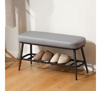 HOMCOM Shoe Bench, PU Leather Shoe Storage Bench for Entryway, Brown - Grey - PU, Sponge, Multilayer Board, Metal