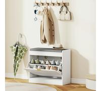 HOMCOM Shoe Bench with 1 Flip Drawer, Cushion, 5 Pairs for Entryway White - White - MDF, Polyester - 1